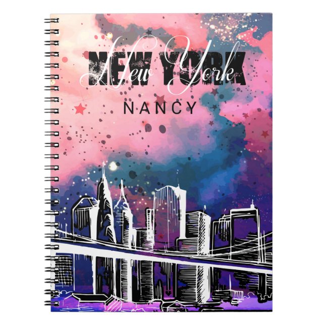 Monogram, Sketch, New York Skyline Spiral Notebook (Front)