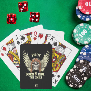 Monogram Skull Pilot Born to Ride Skies, Aviation Playing Cards