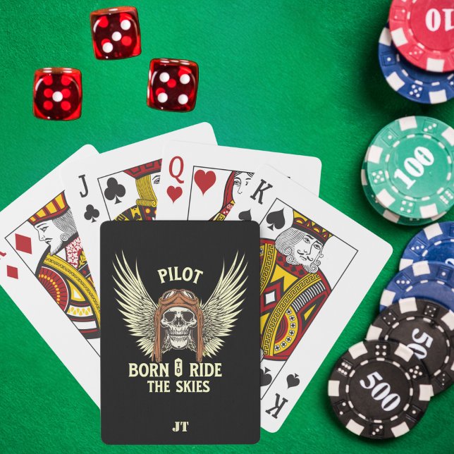 Monogram Skull Pilot Born to Ride Skies, Aviation Playing Cards (Creator Uploaded)