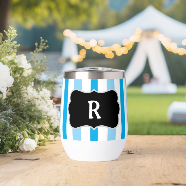 Monogram Sky Blue and White Cabana Stripes (Wedding (Rotated))