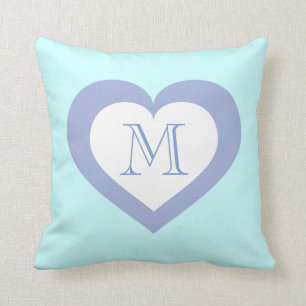 Monogram sky blue heart pattern cushion