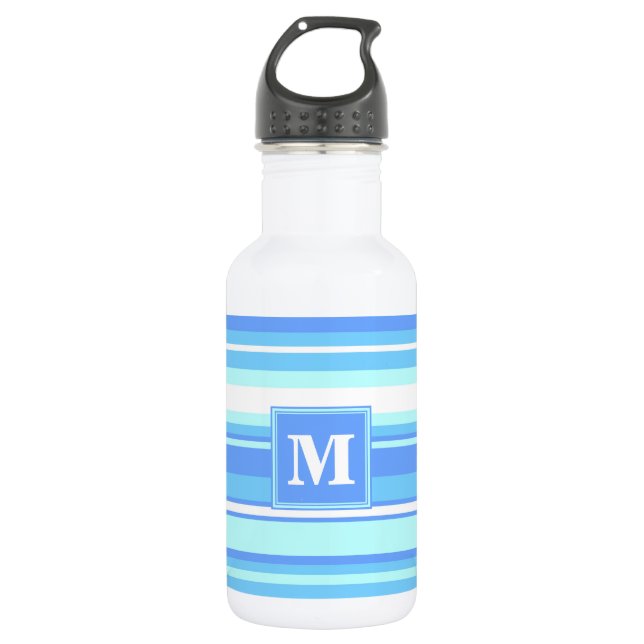Monogram sky blue stripes 532 ml water bottle (Front)