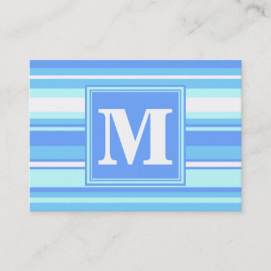 Monogram sky blue stripes business card