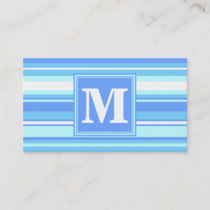 Monogram sky blue stripes business card