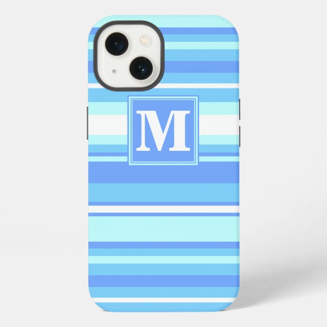 Monogram sky blue stripes Case-Mate iPhone case (Back)