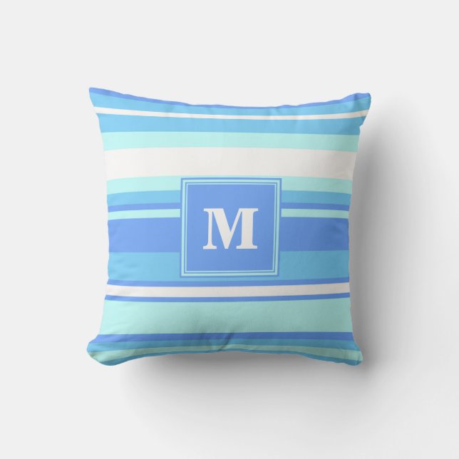 Monogram sky blue stripes cushion (Front)