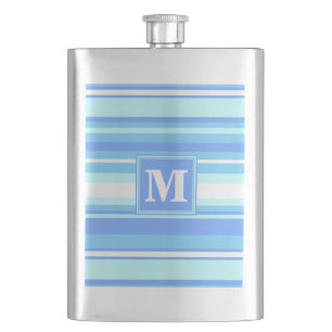 Monogram sky blue stripes hip flask