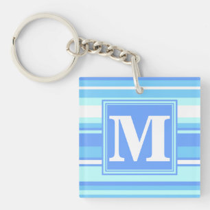 Monogram sky blue stripes key ring