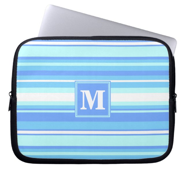 Monogram sky blue stripes laptop sleeve (Front)