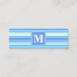 Monogram sky blue stripes mini business card