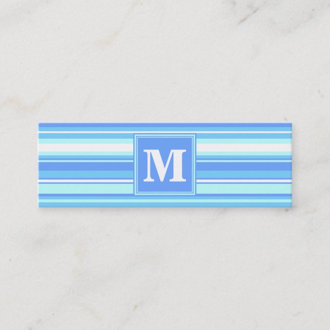 Monogram sky blue stripes mini business card (Front)