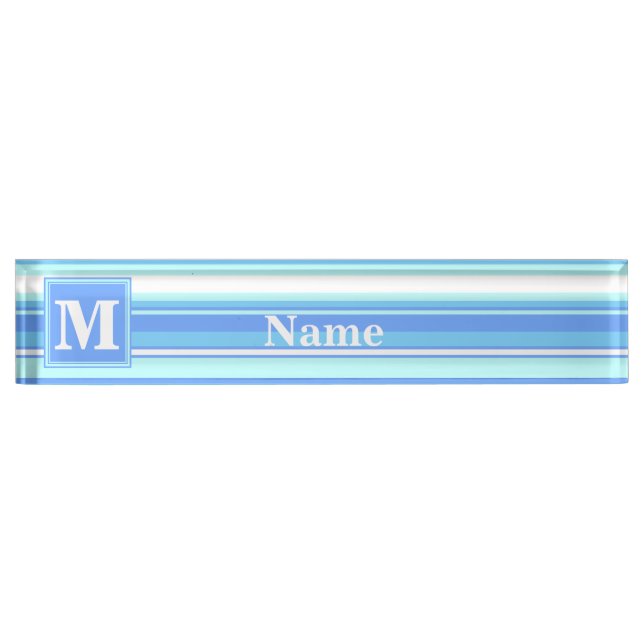 Monogram sky blue stripes nameplate (Front)
