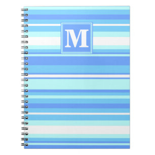 Monogram sky blue stripes spiral notebook