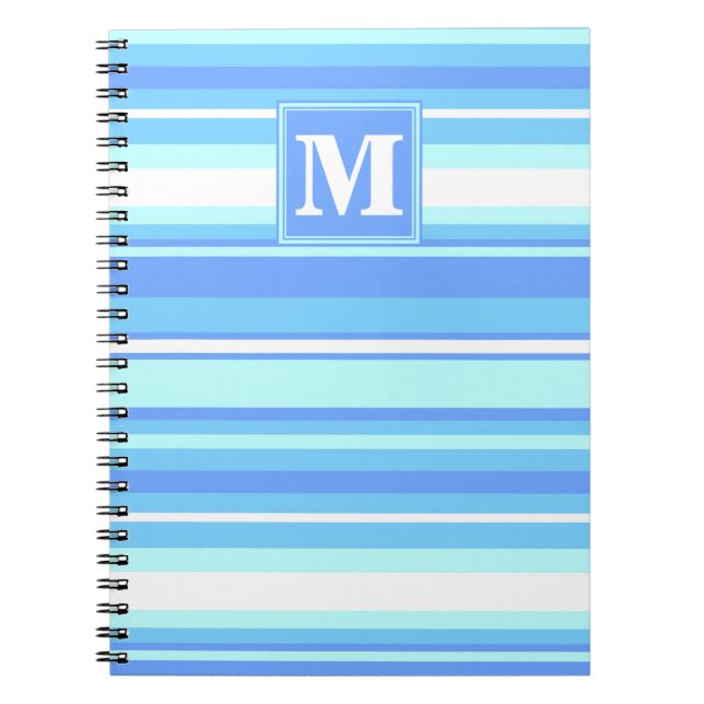 Monogram sky blue stripes spiral notebook (Front)