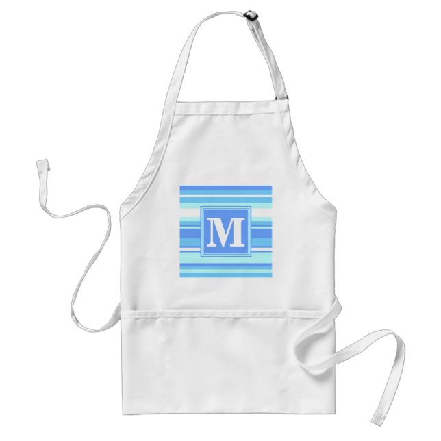 Monogram sky blue stripes standard apron (Front)
