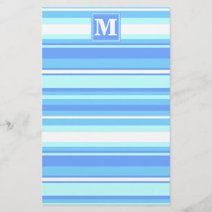Monogram sky blue stripes stationery