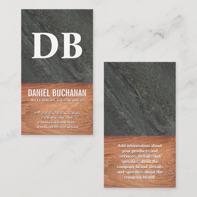 Monogram Slate | Wood Business Card (Front/Back)