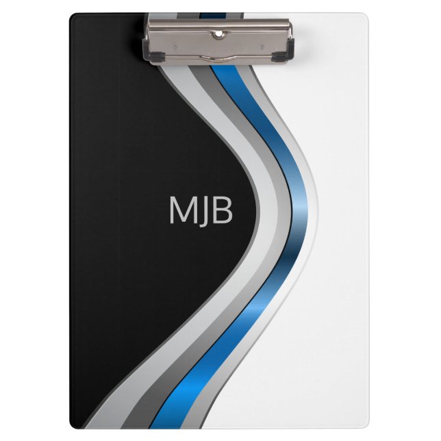 Monogram Sleek Curves Modern Metallic Pattern Clipboard (Front)