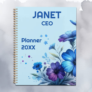 Monogram Small Business Blue Flower on Blue Planner