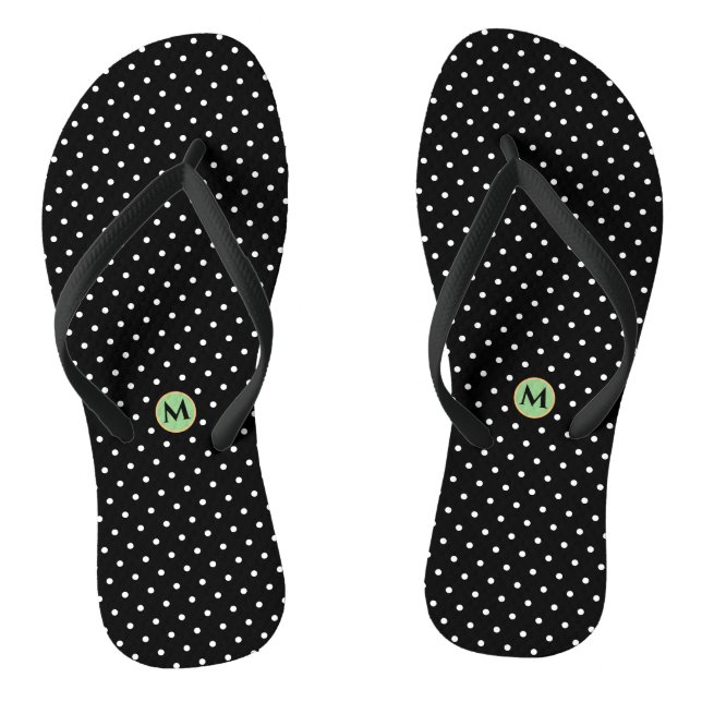 Monogram Small Polka Dot Black White Flip Flops (Footbed)