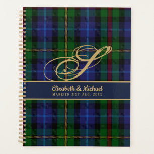 Monogram Smith Tartan Blue Green Gold Newlyweds Planner