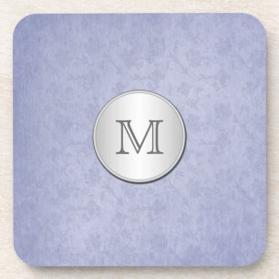 Monogram Smoky Blue Silver Damask Coaster Set (6)