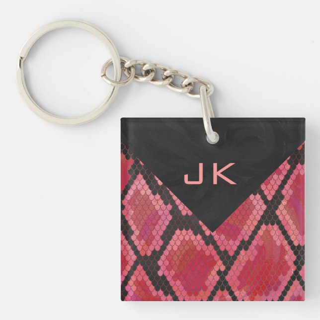 Monogram Snake Black and Red Print Key Ring (Front)