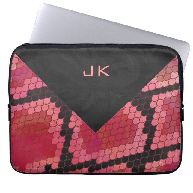 Monogram Snake Black and Red Print Laptop Sleeve (Front)