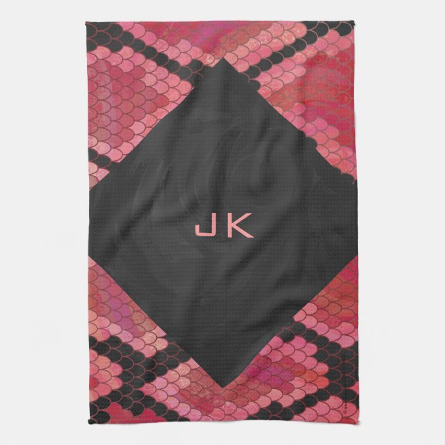 Monogram Snake Black and Red Print Tea Towel (Vertical)