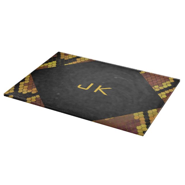 Monogram Snake Brown and Gold Print Cutting Board (Corner)