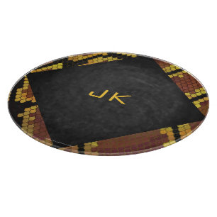 Monogram Snake Brown and Gold Print Cutting Board