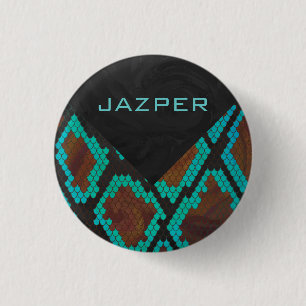 Monogram Snake Brown and Teal Print 3 Cm Round Badge