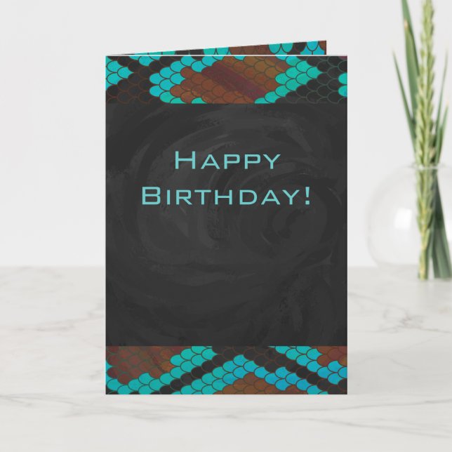 Monogram Snake Brown and Teal Print Card (Front)