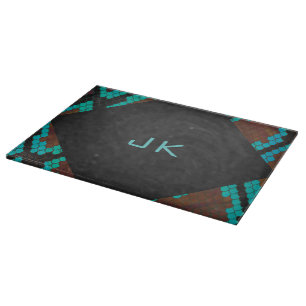 Monogram Snake Brown and Teal Print Cutting Board