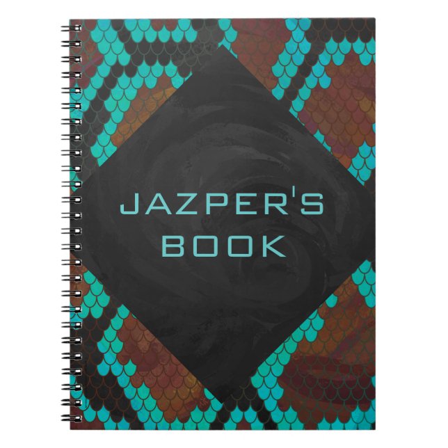Monogram Snake Brown and Teal Print Spiral Notebook (Front)