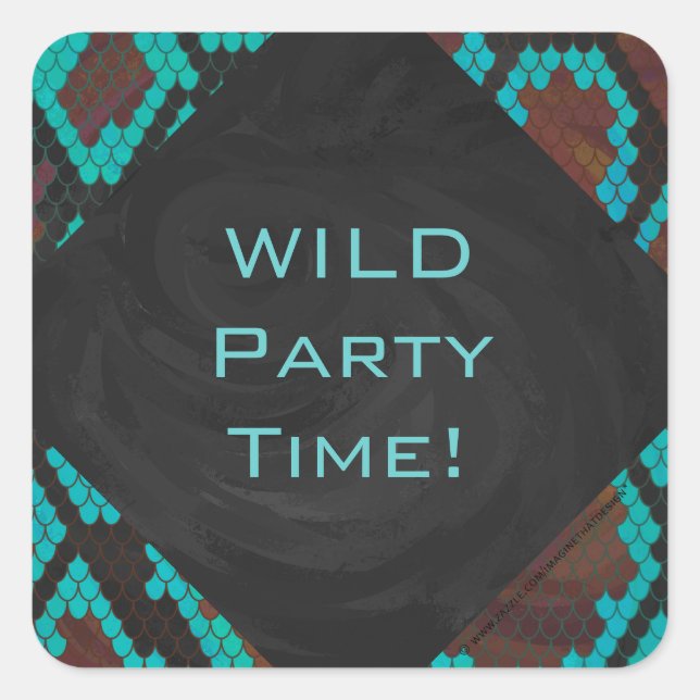 Monogram Snake Brown and Teal Print Square Sticker (Front)