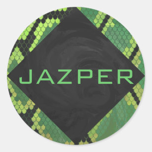 Monogram Snake Green and Black Classic Round Sticker