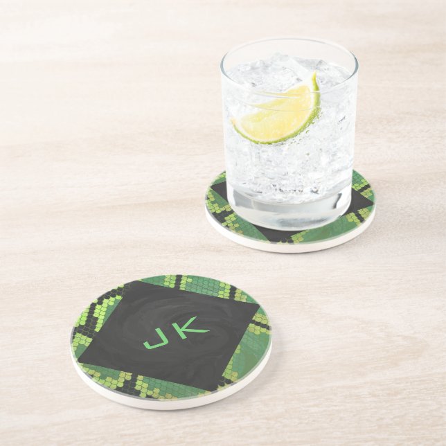Monogram Snake Green and Black Coaster (Side)