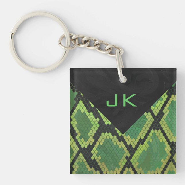Monogram Snake Green and Black Key Ring (Front)