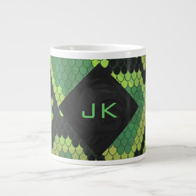 Monogram Snake Green and Black Large Coffee Mug (Front)
