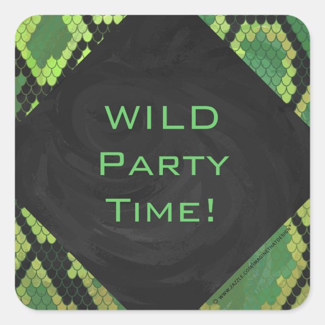 Monogram Snake Green and Black Square Sticker (Front)