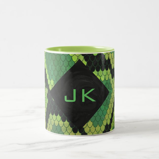 Monogram Snake Green and Black Two-Tone Coffee Mug (Center)