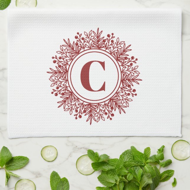 Monogram Snowflake Christmas Kitchen Towel (Folded)