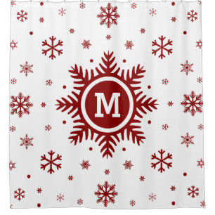 Monogram Snowflake Christmas Shower Curtain