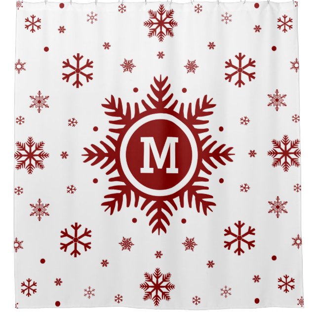 Monogram Snowflake Christmas Shower Curtain (Front)