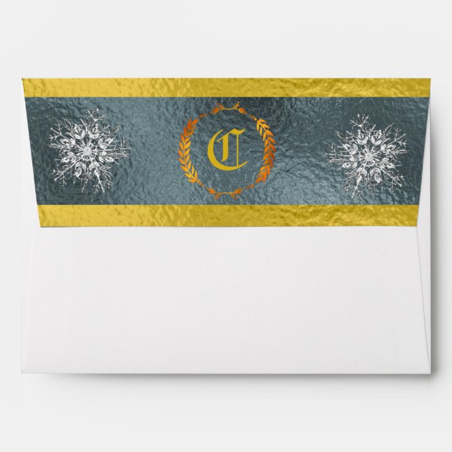 Monogram & Snowflake - Silver/Gold Envelope (Back (Top Flap))