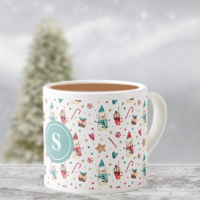 Monogram Snowman & Sweets Pattern 6oz Espresso Cup (Creator Uploaded)