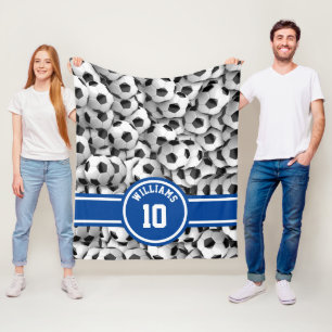 Monogram Soccer Ball Sport Football Custom Blue Fleece Blanket