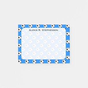 Monogram Soccer Futbol Balls on Azure Blue Post-it Notes