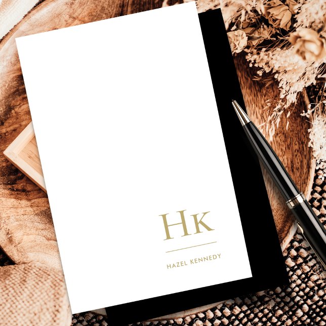 Monogram Social Notecard Elegant Black Gold (Creator Uploaded)